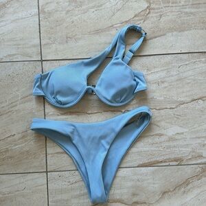 Blue one shoulder swimsuit
